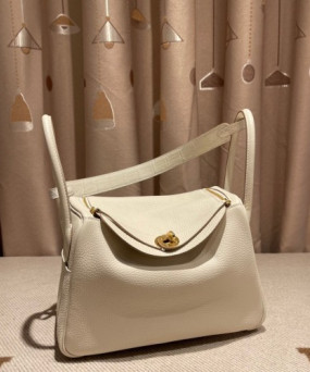 에르메스 린디백26 나타 화이트 금장 끌레망스 가죽 악어가죽 핸들